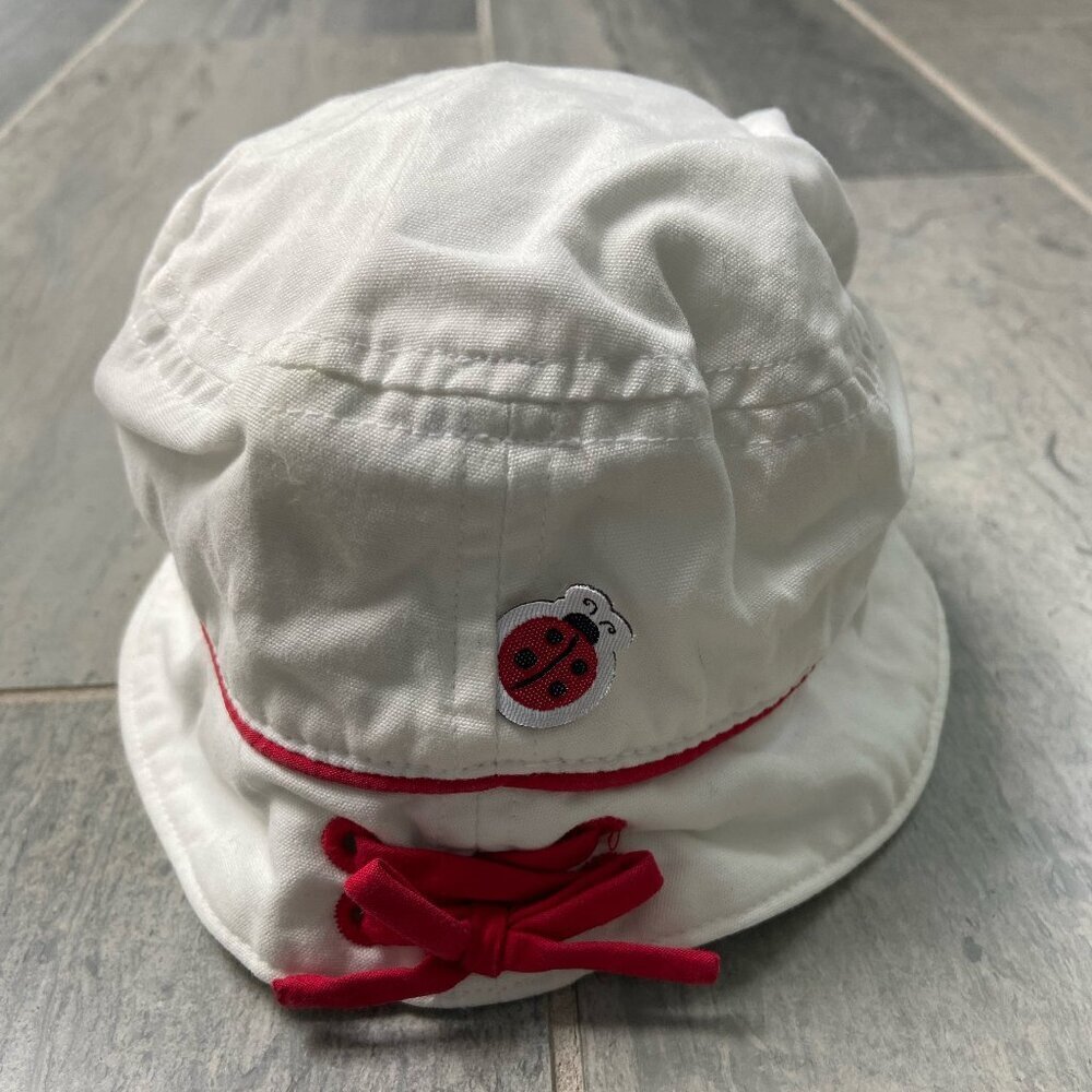 Gymboree Cotton Embroidered Ladybug Sun Bucket Hat White Red Size 0-6 months - Picture 2 of 9